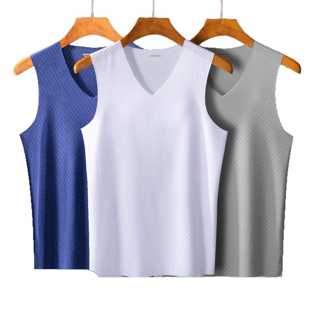 Men's Plaid Ice Silk Quick-Dry Sleeveless Sports Tank Top