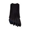 Women's Elegant Mid-Length Black Dress - 2025 Autumn New Style, Slimming Pleated Skirt, Long Sleeve Versatile Design