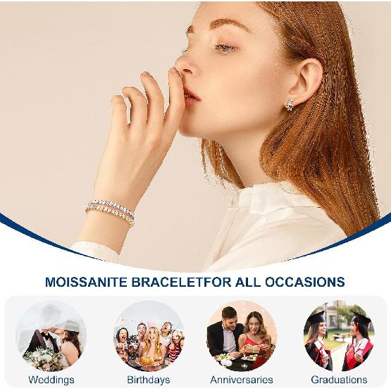 Moissanite Tennis Bracelet 1.79ct-8.69ct Adjustable Bracelet for Women 18K White Gold Plated S925 Sterling Silver Tennis Bracelet D Color VVS1 Round