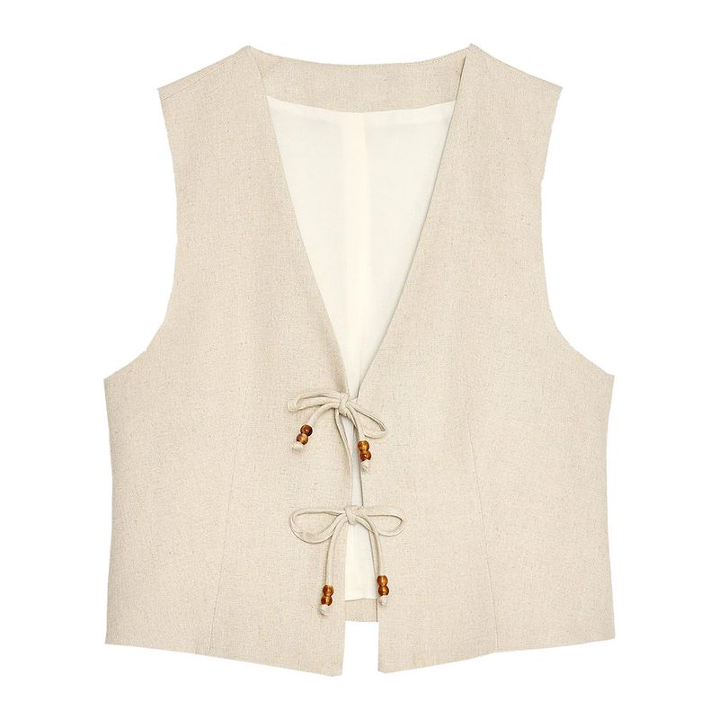 Zaprha 2025 Summer New Women Clothes Fashion French Style Beaded Simple Sleeveless Vest Vest 3431998