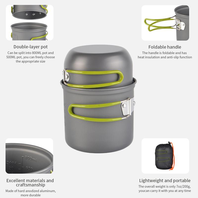 Camping Pot Set Ultralight Camping Cookware Mess Kit Outdoor Cooking Tableware for Hiking Trekking Picnic Fishing Mountaineering