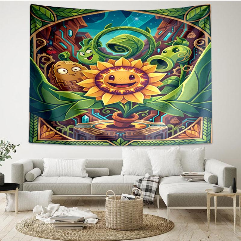 Plants VS Zombies Print Tapestry - Portable Wall Decor Cloth, for Home, Dorm, Travel, Bedroom, Living Room - Ideal Birthday Housewarming Gift