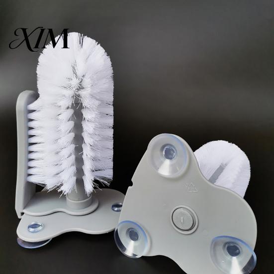 Hand Free Cleaner Suction Cup Bottle Brush, Wall Mounted Rotating Cleaning Scrubber, Plastic Home Kitchen Gadget Thick Bristles Sink Accessory