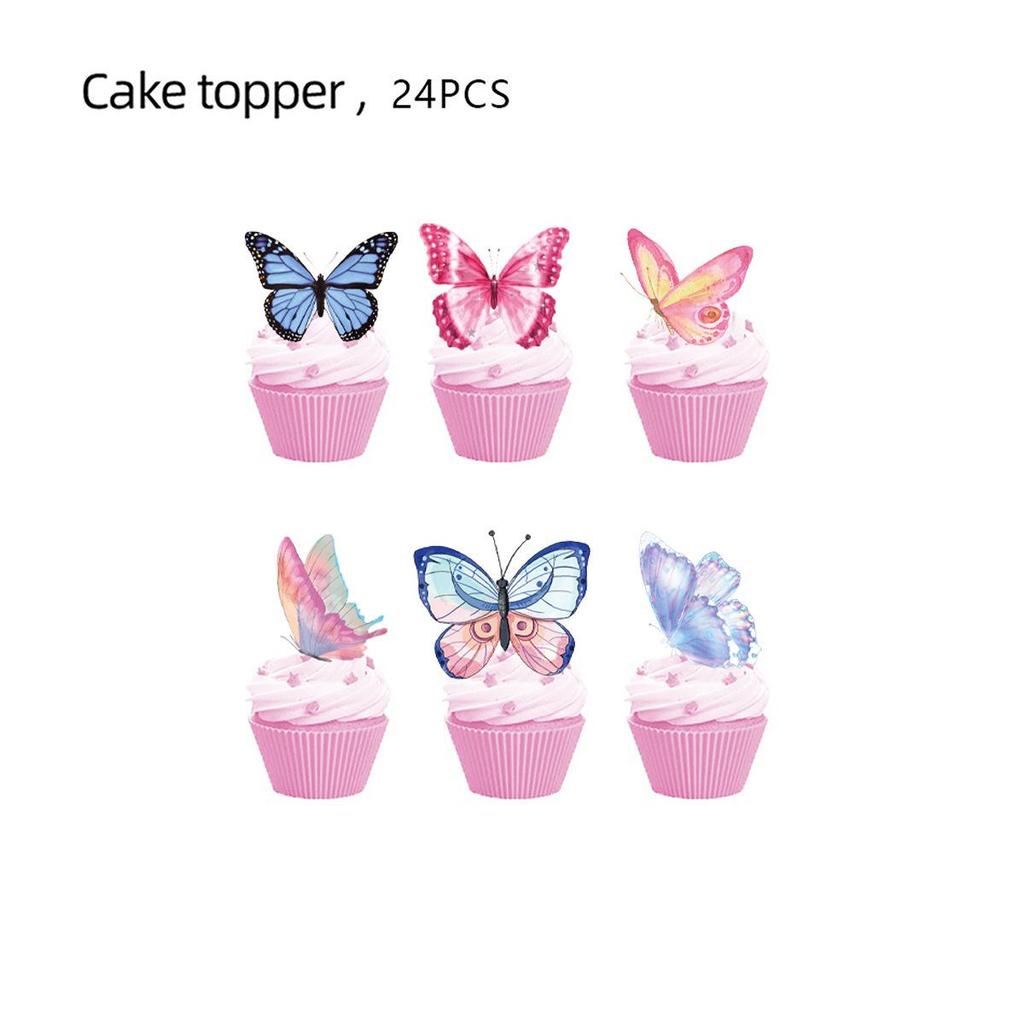 Pink Spring Butterflies Party Set: Tablecloth, Plates, Banner & Photo Props