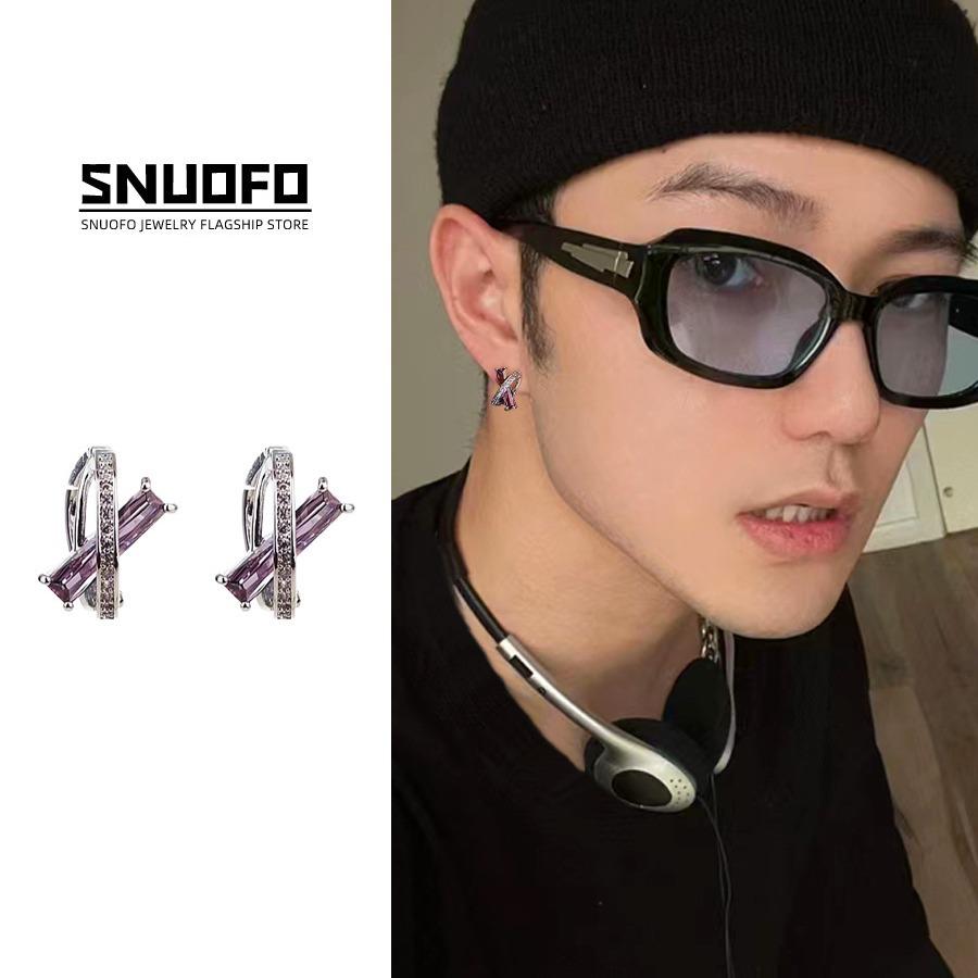Men's Purple Hip Hop Ear Studs - Stylish Autumn/Winter Earrings with Unique Design
