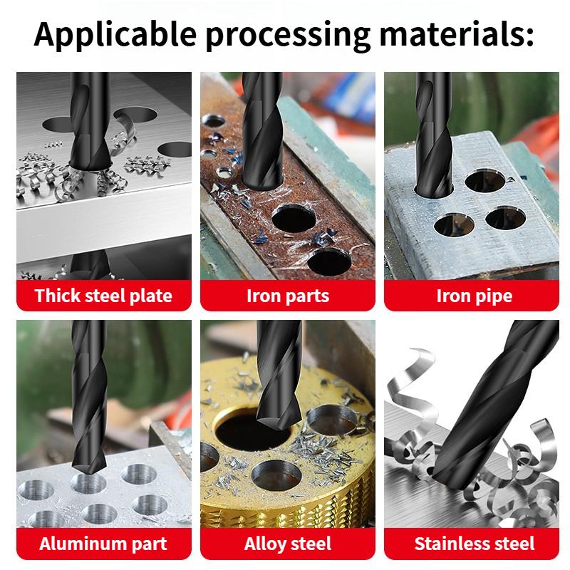Twist Drill Bit Reduced Shank 1/2'' Nitride Coated Hole Drilling Cutter HSS Black Reduced Shank Twist Drill Bits for Metal Wood