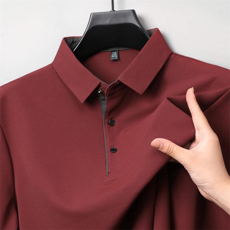 New Men'S Business Casual  Long Sleeve Solid Color Polo Shirt Fashionable Warm Comfortable Four Seasons Versatile Top