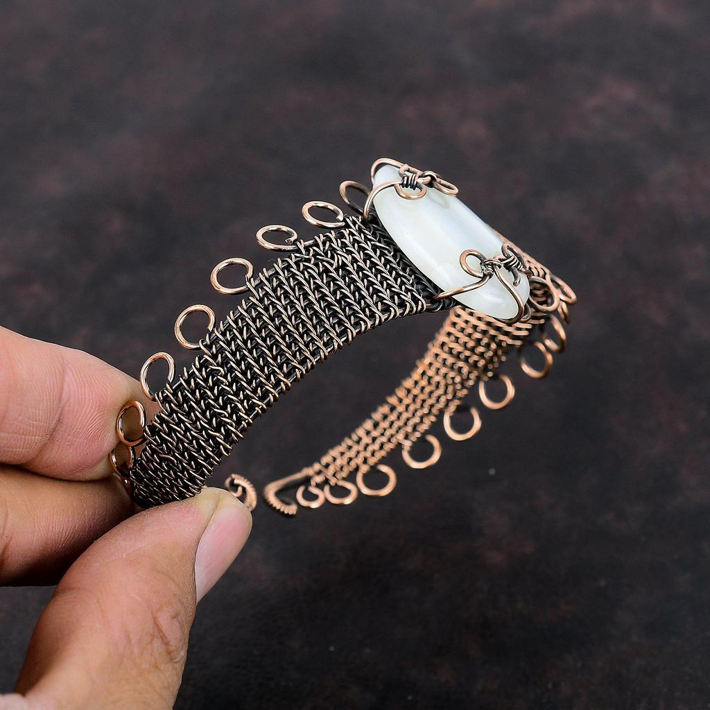 Botswana Agate Bangle Copper Wire Wrapped Gemstone Cuff Bracelet Adjustable Bangle Beautiful Copper Jewelry Gift For Women Handmade Bracelet