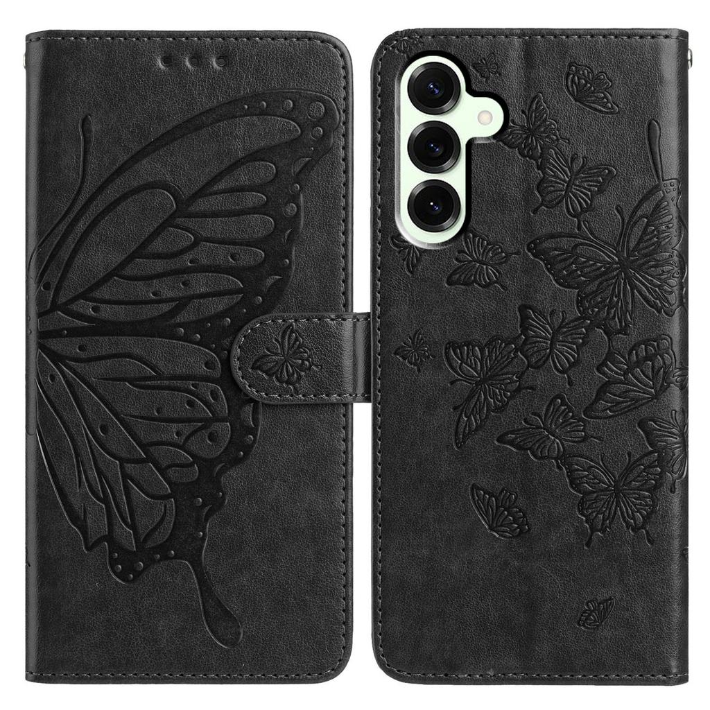 For Samsung Galaxy S25+ Case Butterfly Imprinted Wallet Stand PU Leather Flip Phone Cover with Strap