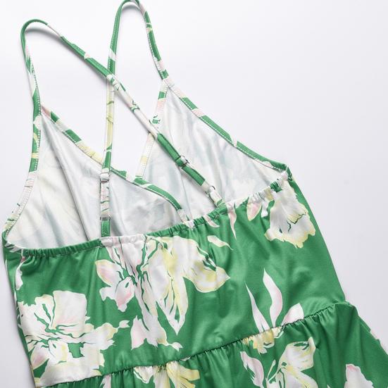 Women Dress Colorful Breathable Flower Printed Adjustable Straps Beach Dress for Party