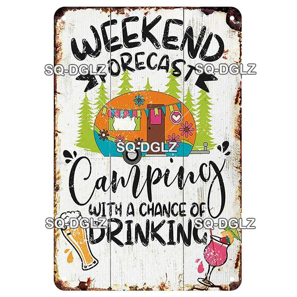 SQ-DGLZ Vintage Welcome To Camping Metal Sign Plate Tin Sign Plate Home Bar Door Wall Decor Sticker Decoration Plaque Poster