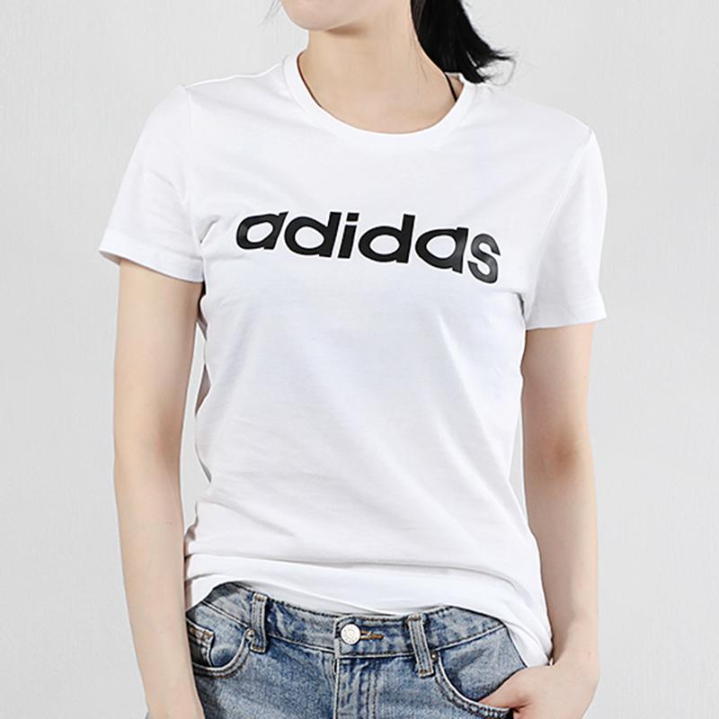 Adidas Neo Basic Logo Print Sports Round Neck T-Shirt Women Tops White EI4714