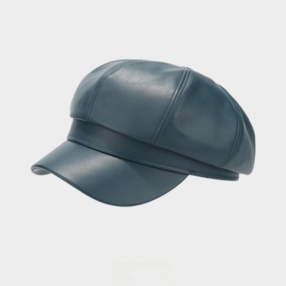 PU Leather Newsboy Cap Solid Color Peaked Cap Creative Gift Beret Hat  Cold Weather Use