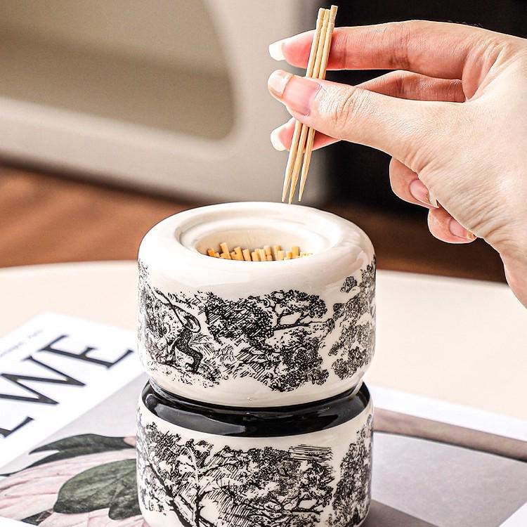 Ceramic Retro Toothpick & Cotton Swab Holder - High-End Home Decor Jar