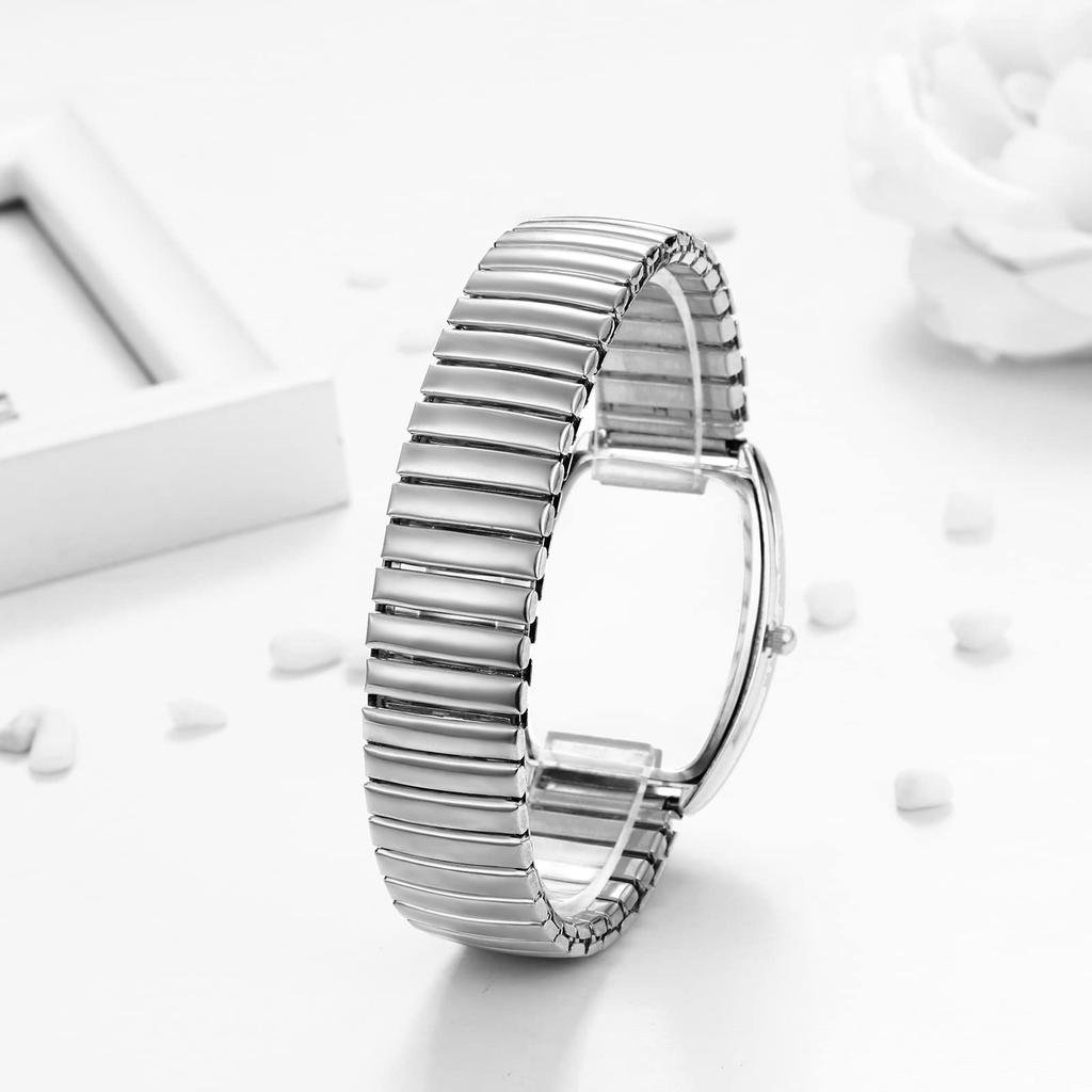 Roman Analog Antique Elastic Quartz and Fashionable Lover Gift Couple's Watches, Alphabet, Display, Square, Style, Stylish, Strap, Watches, Silver,