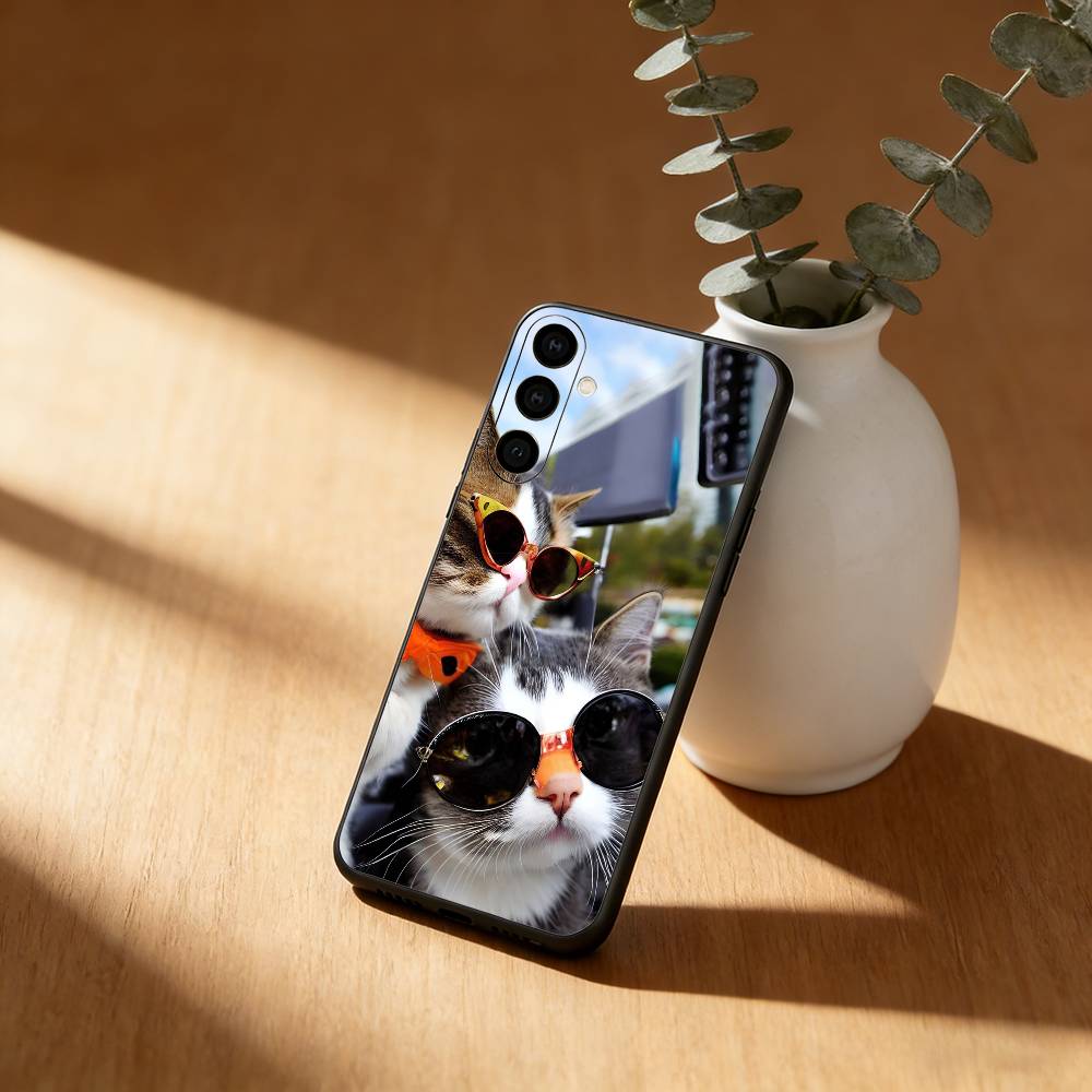 Cute Cool Sunglasses Cat  Phone Case For Samsung Galaxy A91,80,73,72 ,71,53,52,32 ,31,22,21s,20,Soft Black Case