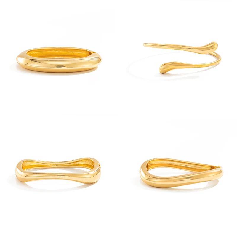 Salircon 4 Styles Punk Exaggerated Water Drop Cuff Bangles Men Hip Hop Irregular Geometric Metal Gold Color Bracelets Jewelry