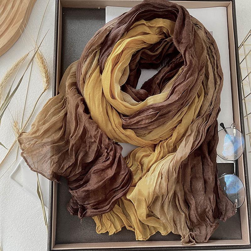 Women's Korean Warm Cotton Linen Gradient Scarf Autumn Winter Elegant Versatile Jacket Neck Shawl Long Soft Scarf Fashion Item