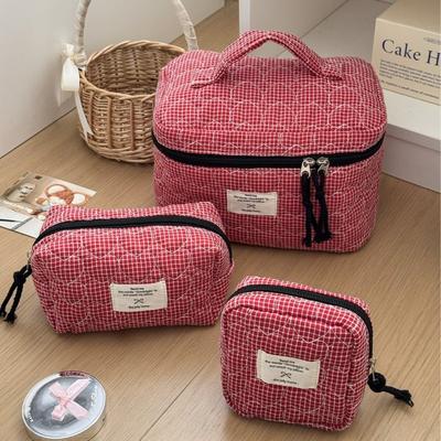 1/3pcs Classic Niche Quilted Heart Grid Makeup Bag Korean Style Portable Large Capacity Storage Toiletry Bag For Outing