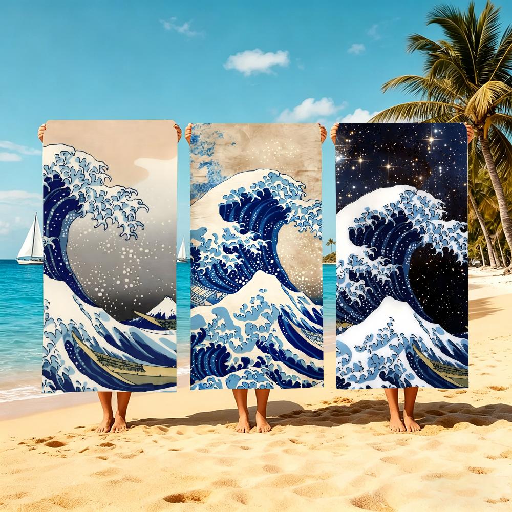 Towel Microfiber Beach Towel, Quick-Dry, Sand-Free, Ultra-Fine Fiber, Super Soft. T-The Great Wave Off Kanagawas