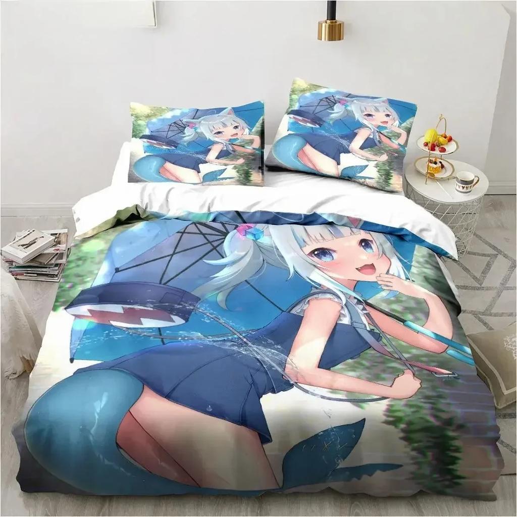 Top Kawaii Gawr Gura Cute Girl My Angle King Twin Double Child Bedding Set Microfiber or Polyester Print Anime Duvet Cover Set
