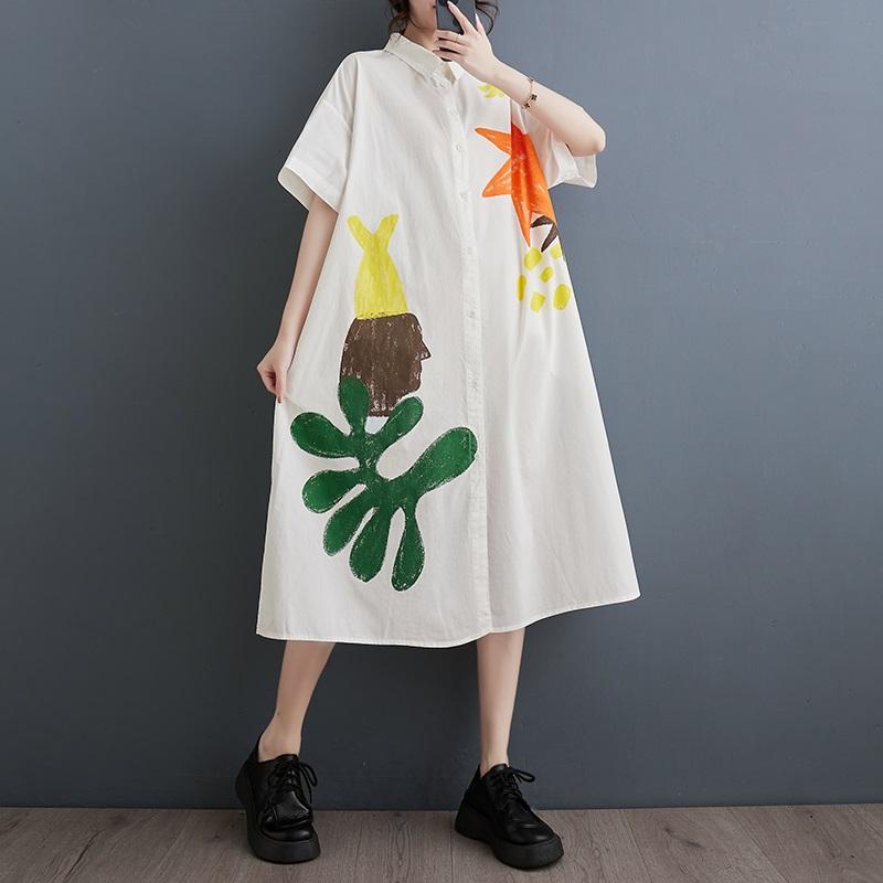 Short Sleeve Plus Size Vintage Floral New In Dresses for Women Casual Loose Long Summer Shirt Dress