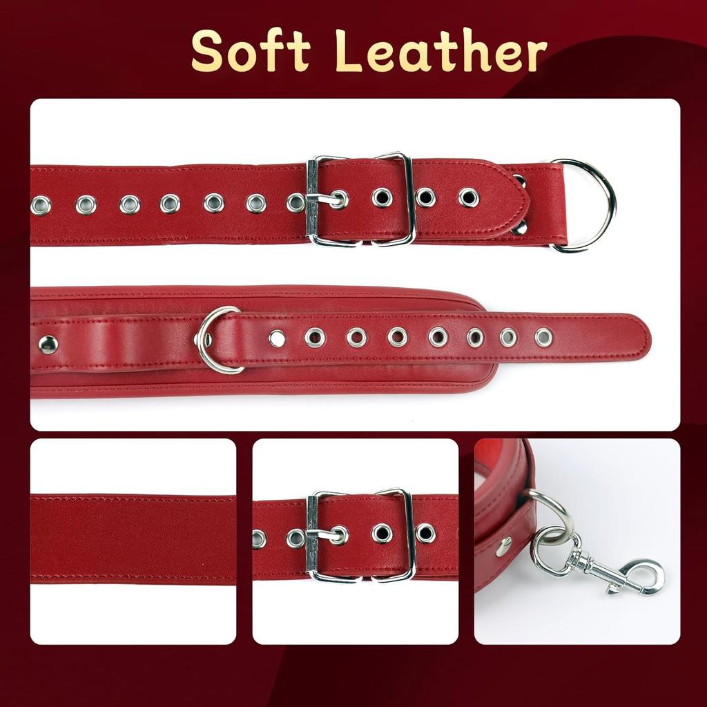 BDSM Bondage Restraints Set Couples Sex Toy Neck Wrist Restraints Kit with Traction Chain Back Handcuffs Collar Adjustable Bondage Gear Accessories