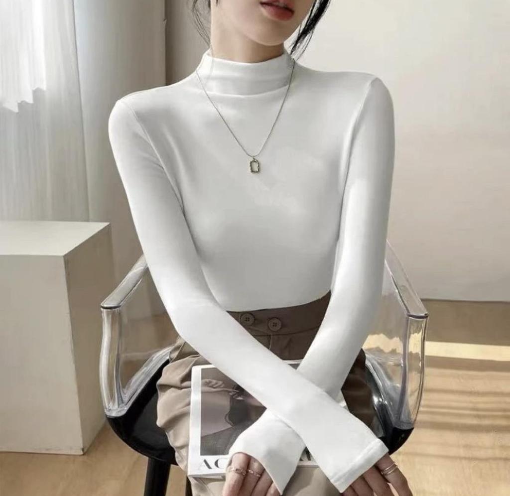 Women's Slim Half-High Collar Long-Sleeve T-Shirt - 2025 Autumn/Winter Collection