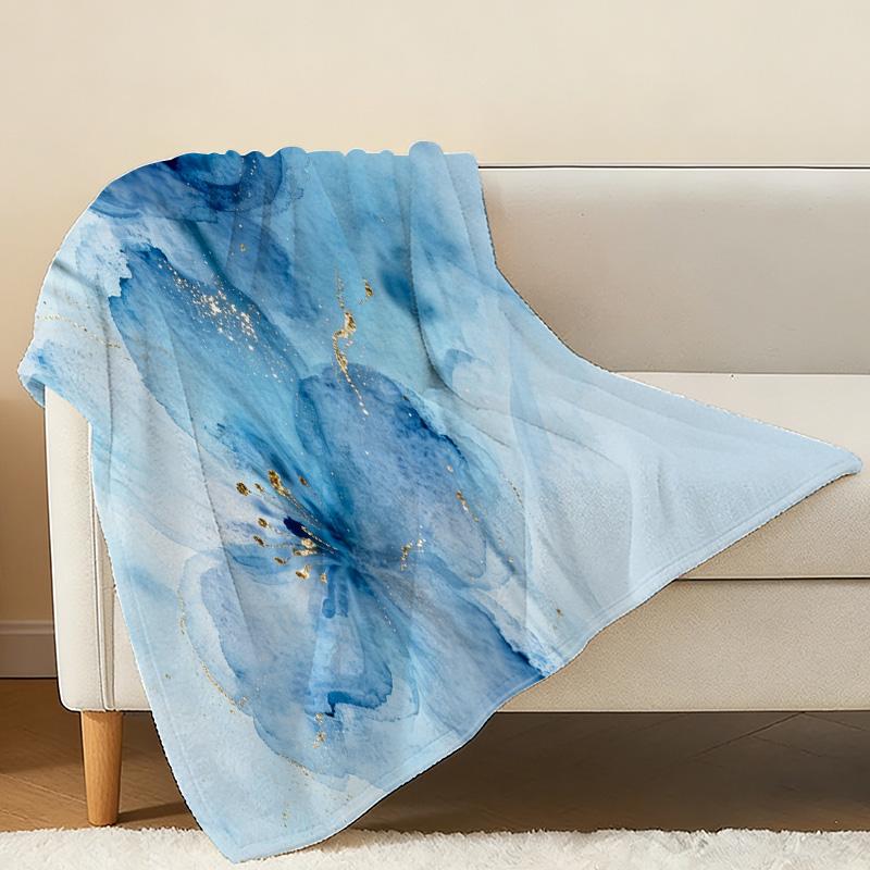 Lightweight Flannel Blanket - Watercolor Floral Series, Soft Cozy Plush with Gold Foil Accents, Warm Home Decor for Christmas & Halloween