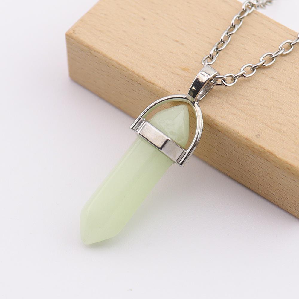 Luminous Crystal Hexagonal Pendant Necklace - Six-Sided Bullet Head Design