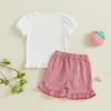 Baby Toddler Girl Strawberry Outfit Fruit Embroidery Short Sleeve Ruffle Tops Plaid Ruffle Shorts 2 Piece Summer Set