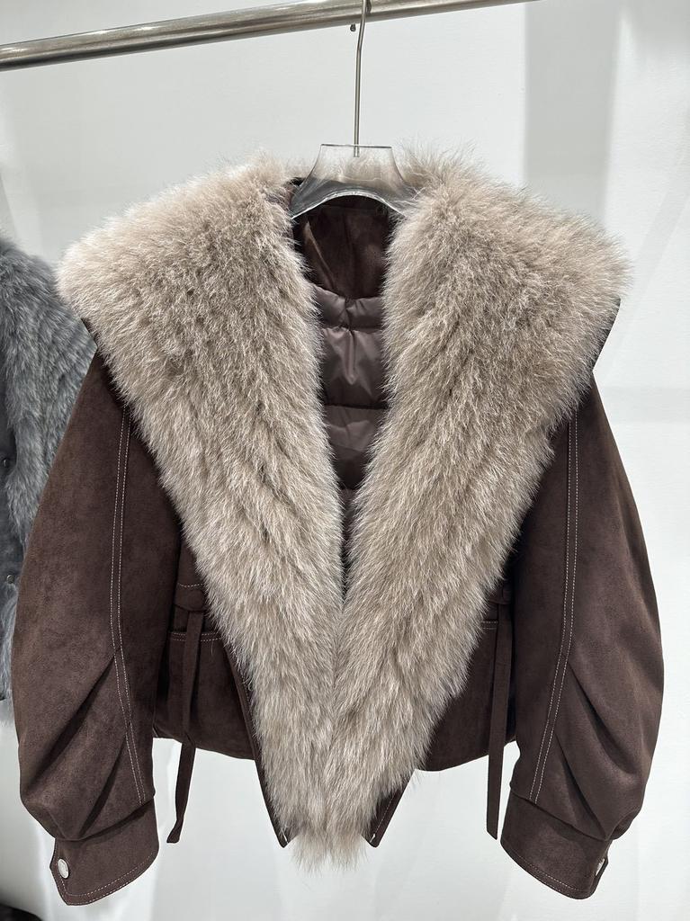 oversized natural real fox fur collar down jacket women's retro temperament personalized warm jacket short top winter