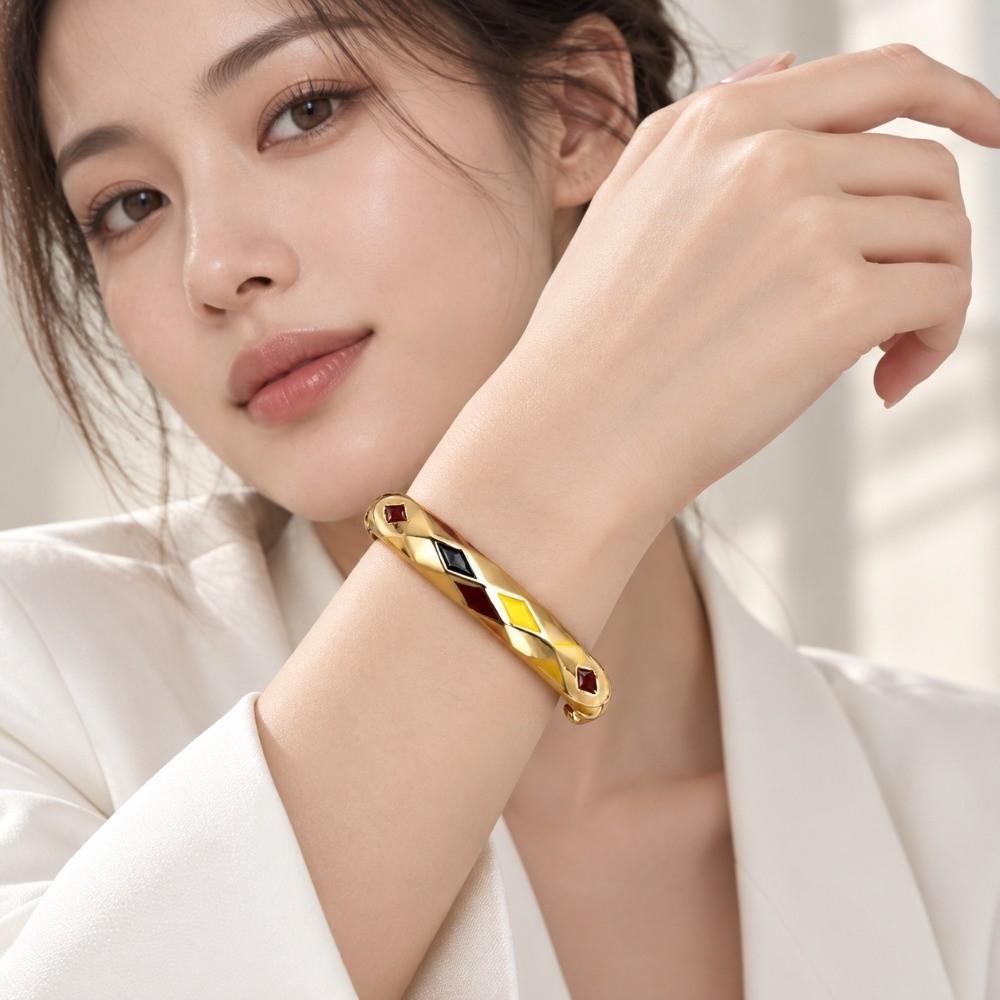 Gold Plated Enamel Wide Bangle Drip Oil Finish Wrist Jewelry Bangle Bracelet Party Daily Wear