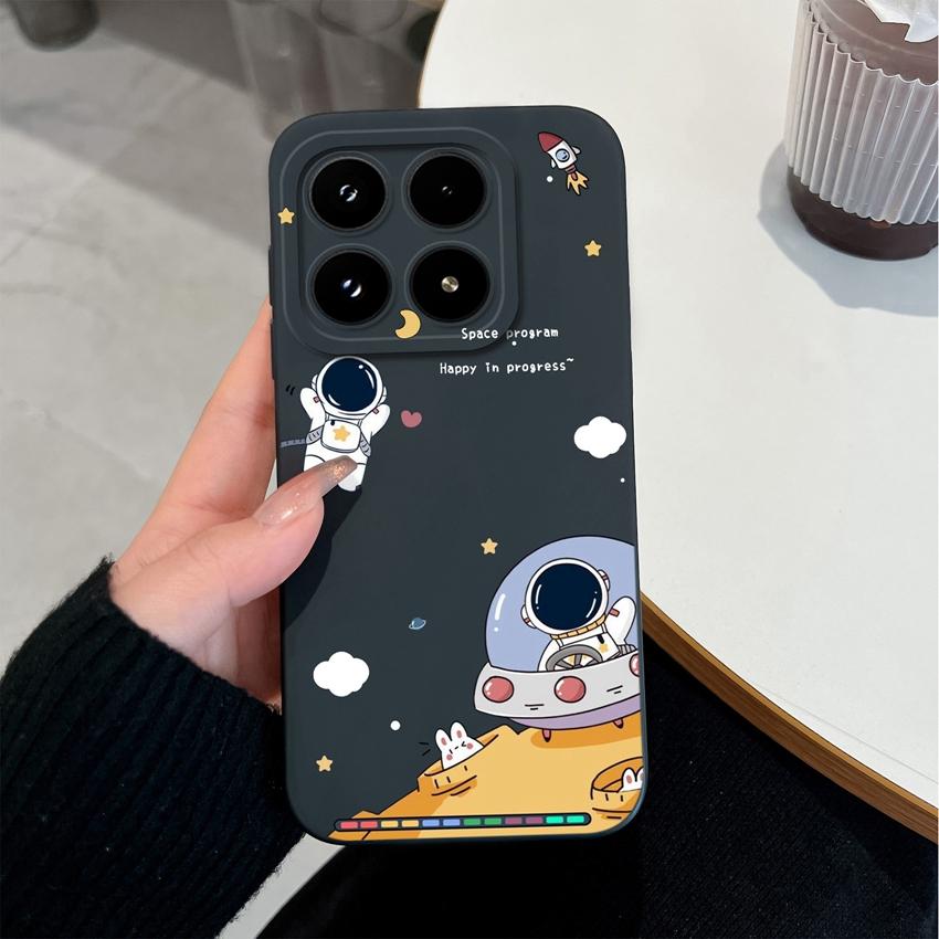 Cute Moon Astronaut Phone Case For Xiaomi 17 15 15T 14 14T Pro Poco C71 C75 M7 M8 F7 F8 Casing Soft Liquid Silicone Anti Slip Shell  For Xiaomi Covers