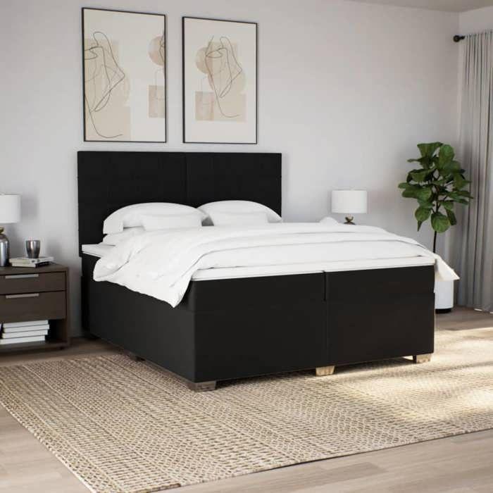 Bed Frame with Mattress - Maison Exclusive - Slatted Base - 200x200 Cm - Black Fabric