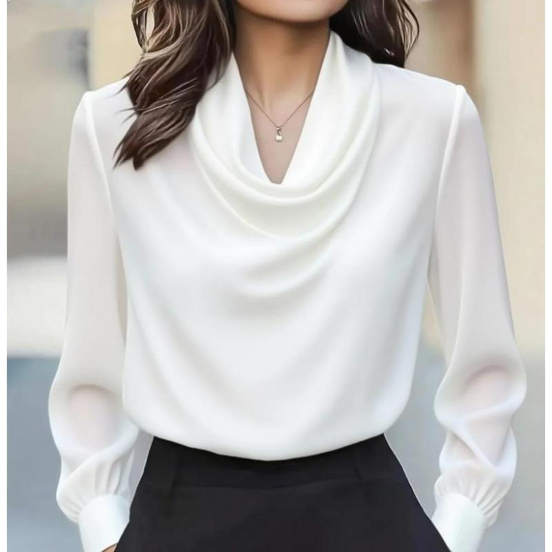 Women's Cowl Neck Long Sleeve Blouse Elegant Office Casual Top