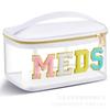 Fashion PVC Chenille Letter MEDS Makeup Bag - Portable Travel Toiletry Organizer with Large Capacity and Zipper Closure