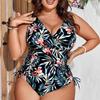 Plus Size Full Coverage Swimsuit With Print Tummy Control Wire-Free Padded Bodysuit Women