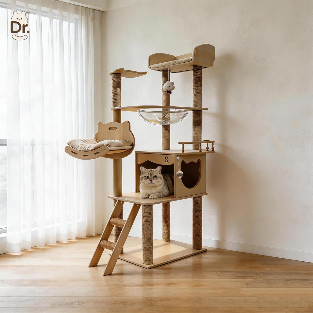 Custom Cat Tree & Bed: Space Capsule Design with All-Season Jumping Platform & Large Scratching Post