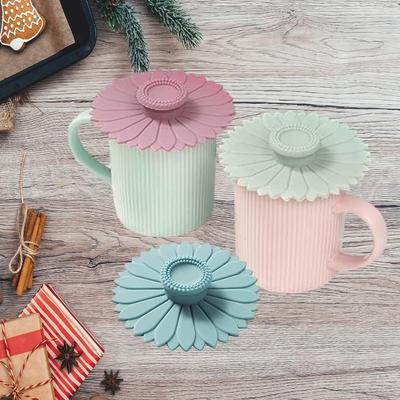 Seamless Sunflower Silicone Cup Lid with Handle Coffee Mug Lids Insulated Cup Cover  Glass