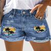 Women's Mid Rise Distressed Shorts Straight Leg Denim Shorts Coconut Tree Beach Print Mild Stretch Cotton Spring Summer Street Casual Short Jeans