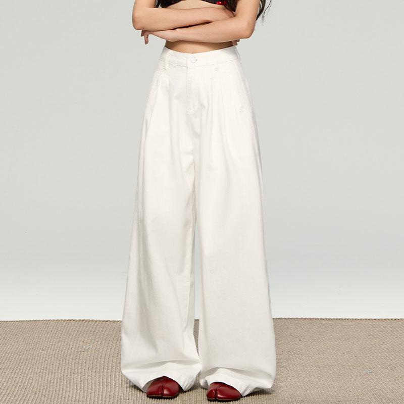 WTEMPO White Wide Leg Denim Pants, Women's High Waisted Loose Oversized Pants