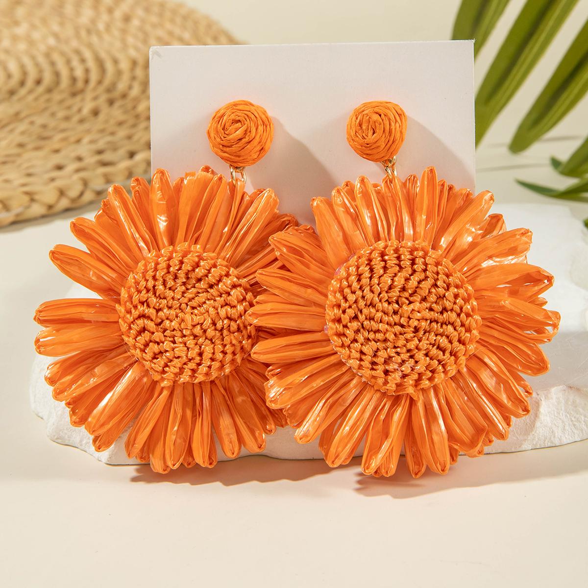 

Tocona Bohemia Handmade Colorful Raffia Sunflower Dangle Earrings For Women Vintage Summer Vacation Beach Style Statement Jewelr