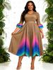 Miyake Plus Size Elegant Gradient Pleated Dress for Women - European & African Style