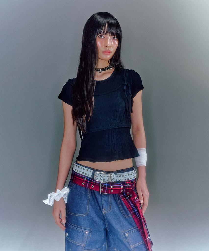 Beikeonteuakaibeu Bajess Layered Skirt Check Red Blue