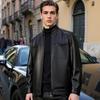 Futing Men's Lambskin Stand Collar Biker Jacket