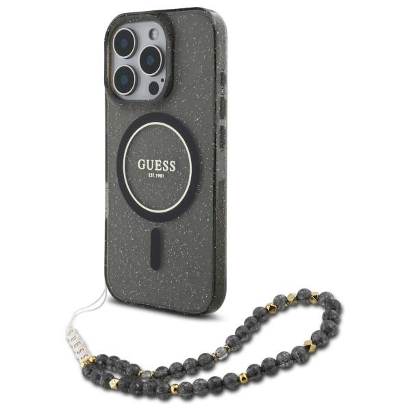 Guess Guhmp16Xhgcrelsk Iphone 16 Pro Max 6.9 Czarny/Black Hardcase Iml Glitter With Pearl Strap Magsafe