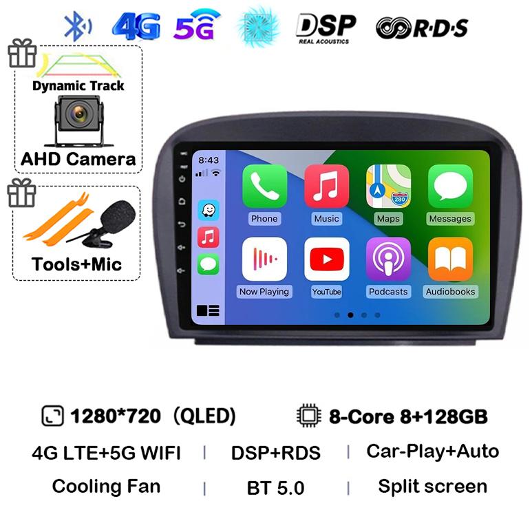 Android 14 Carplay Car Radio For Mercedes Benz SL R230 SL350 SL500 SL55 SL600 SL65 2001-2007 Multimedia Video Player GPS Stereo