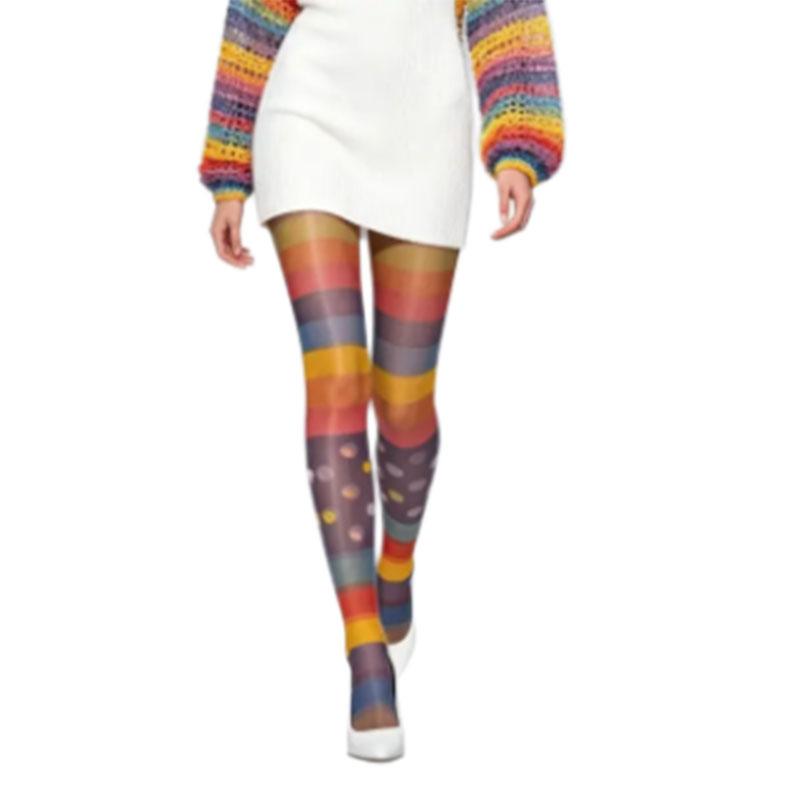 Damenstrumpfhose Nahtlos Dünne Version Strümpfe Regenbogen Elastizität Leggings Belüftung Persönlichkeit One Size brown