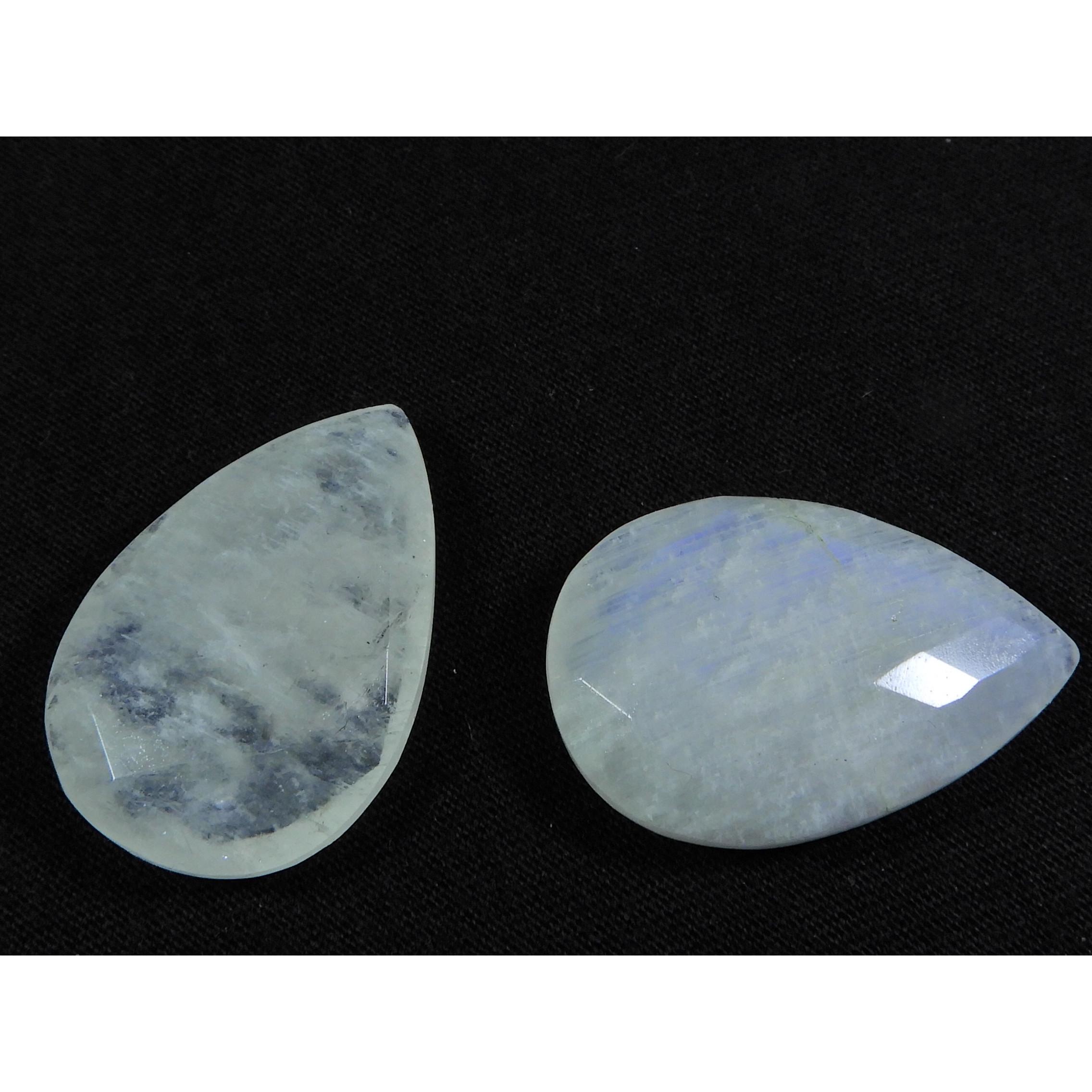 

20X30 MM Natural Rainbow Moonstone Checker Cut Pear Loose Gemstone 2 Pcs Lot RML-880